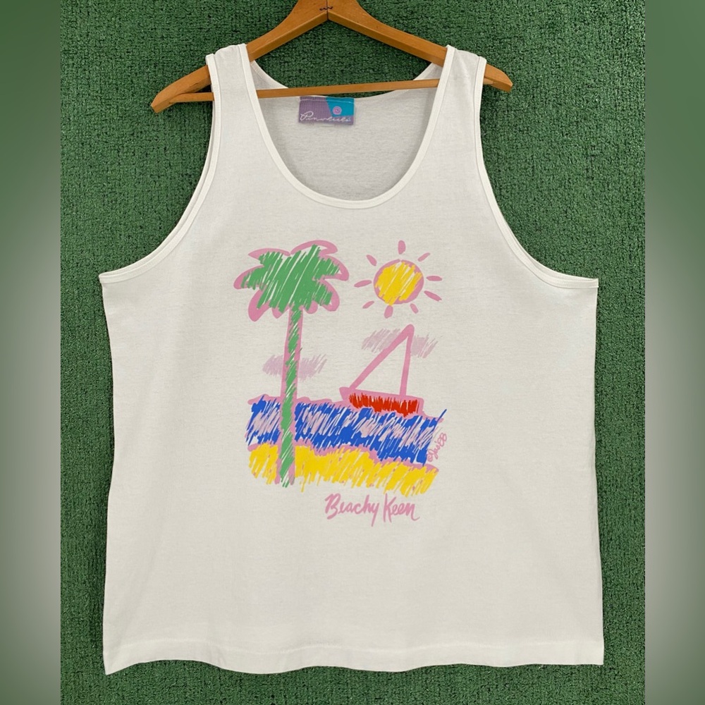 Vintage 80’s Pinwheels Beachy Keen Single Stitch Tank Top Women’s Size XL